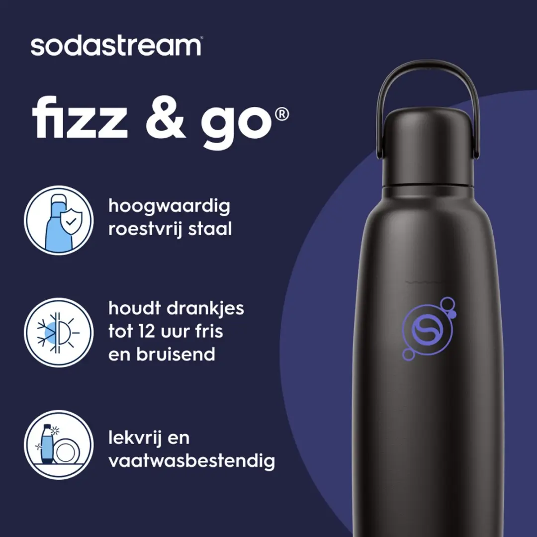 SodaStream Fizz & Go Roestvrijstalen Fles 0.9L - Zwart - afbeelding 4 van 6