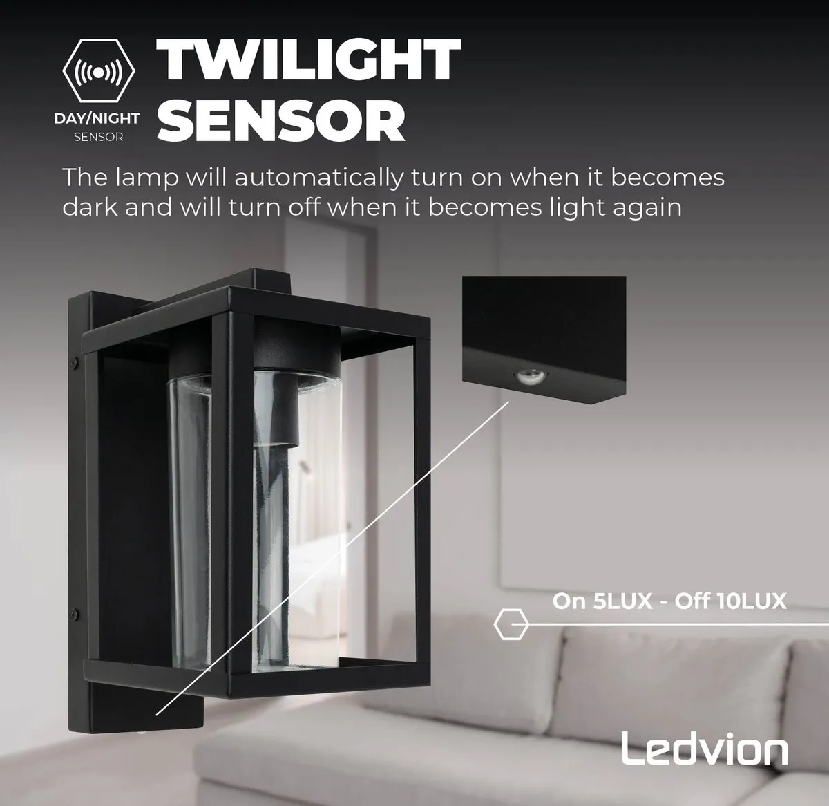LEDVION LED Wandlamp met Sensor 7.5W - Zwart