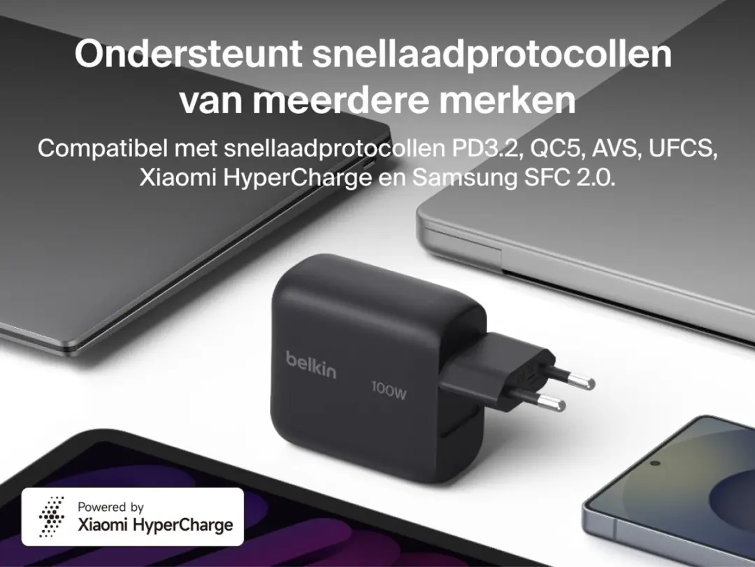 Belkin BoostCharge 100W USB-C GaN Wandlader - Zwart - afbeelding 4 van 6