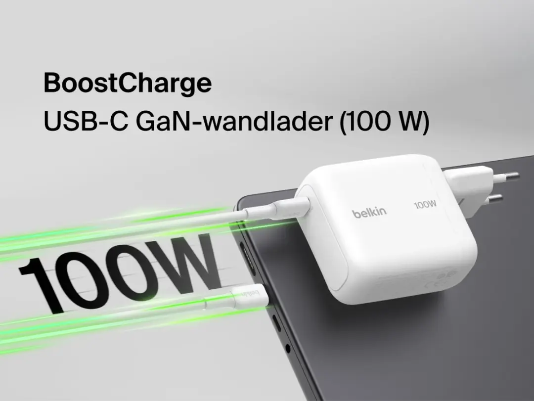 Belkin BoostCharge 100W USB-C GaN Wandlader - Wit - afbeelding 2 van 6