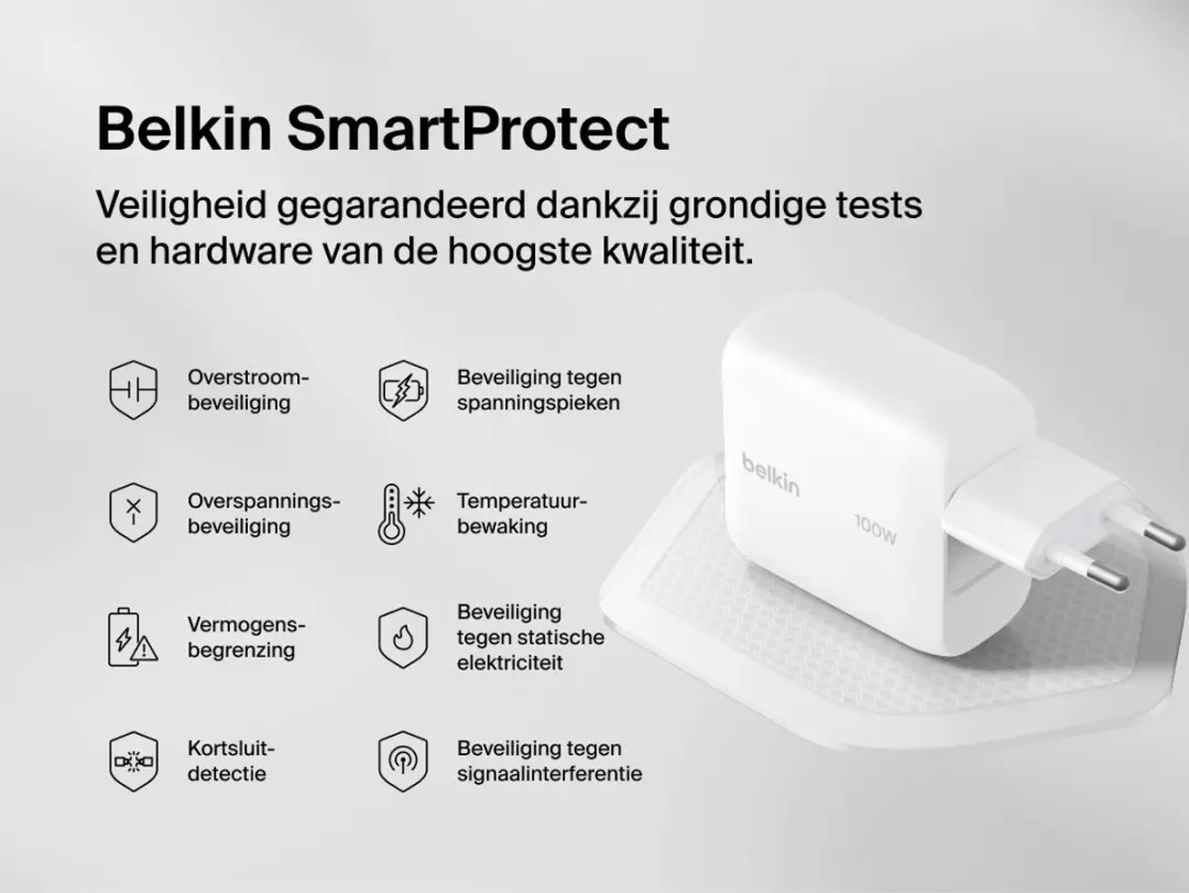 Belkin BoostCharge WCH025kqWH USB-C GaN Wandlader 100W - Wit - afbeelding 3 van 6