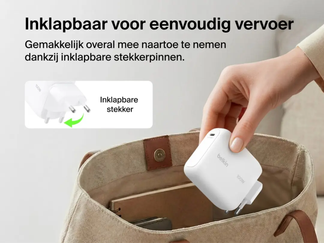 Belkin BoostCharge WCH025kqWH USB-C GaN Wandlader 100W - Wit - afbeelding 4 van 6