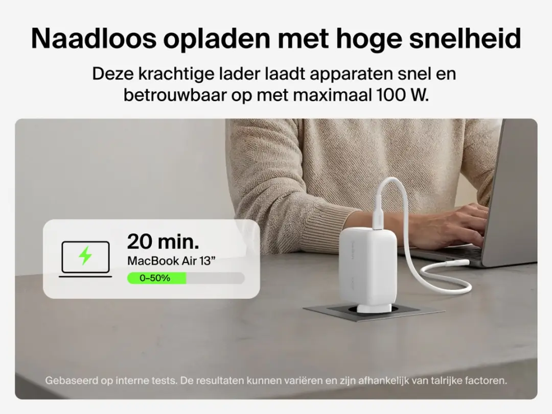 Belkin BoostCharge WCH025kqWH USB-C GaN Wandlader 100W - Wit - afbeelding 2 van 6