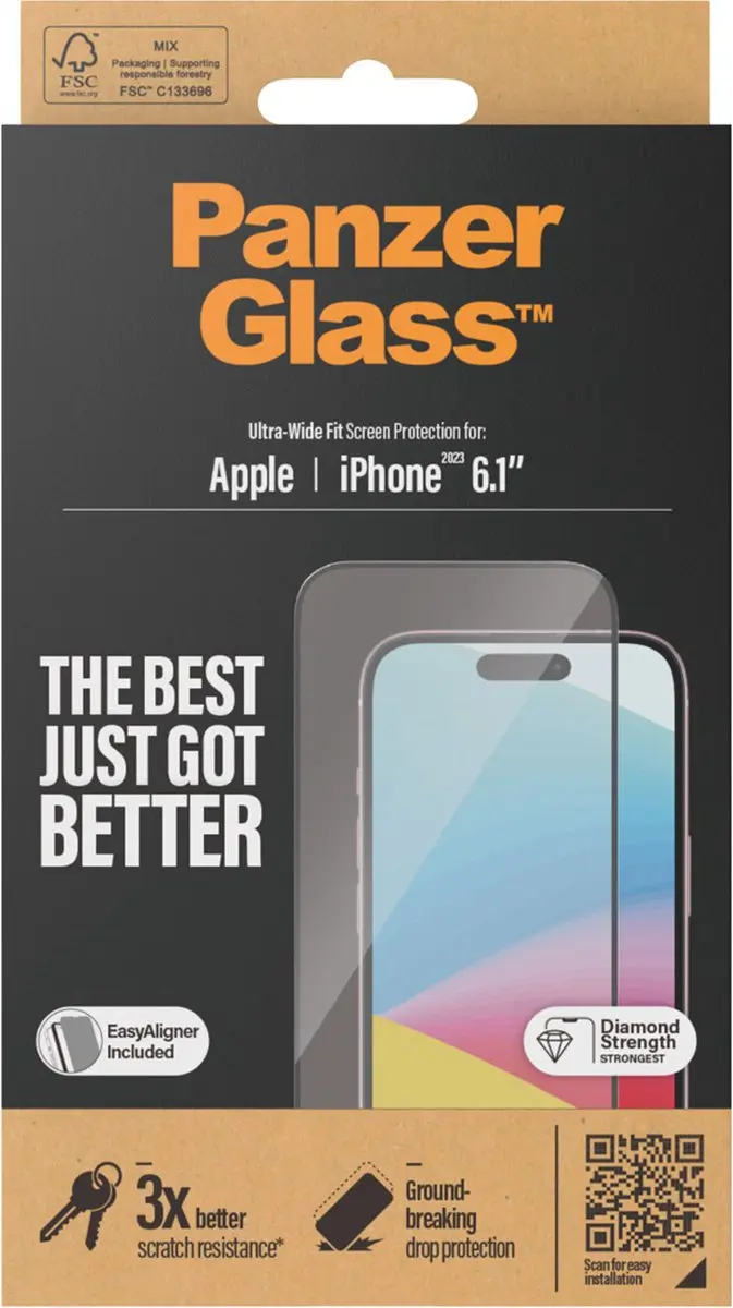 PanzerGlass Screenprotector geschikt voor Apple iPhone 15 Glazen