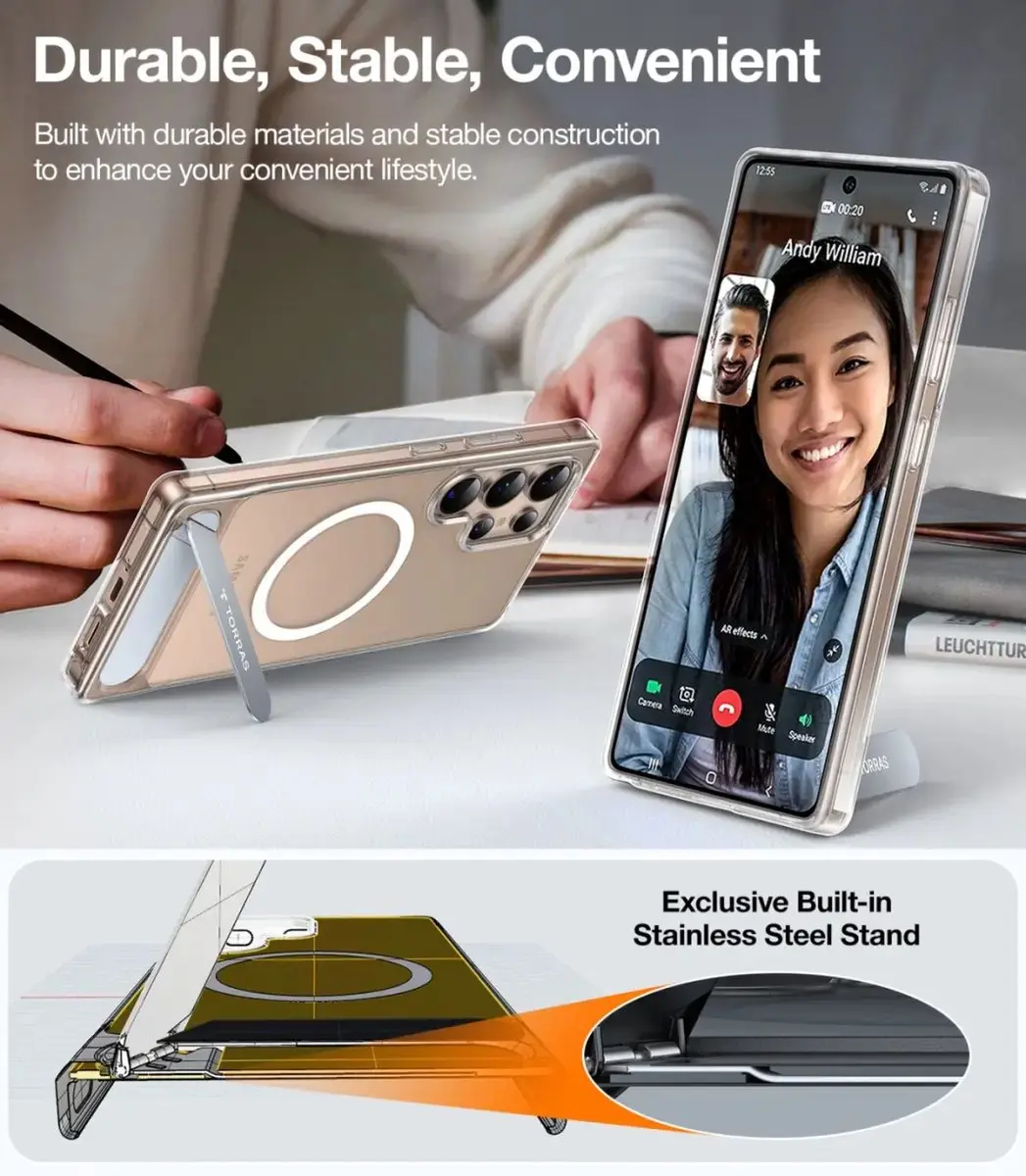 Torras UPro Pstand Spin Hoesje - Samsung Galaxy S25 Ultra - Transparant - afbeelding 3 van 6