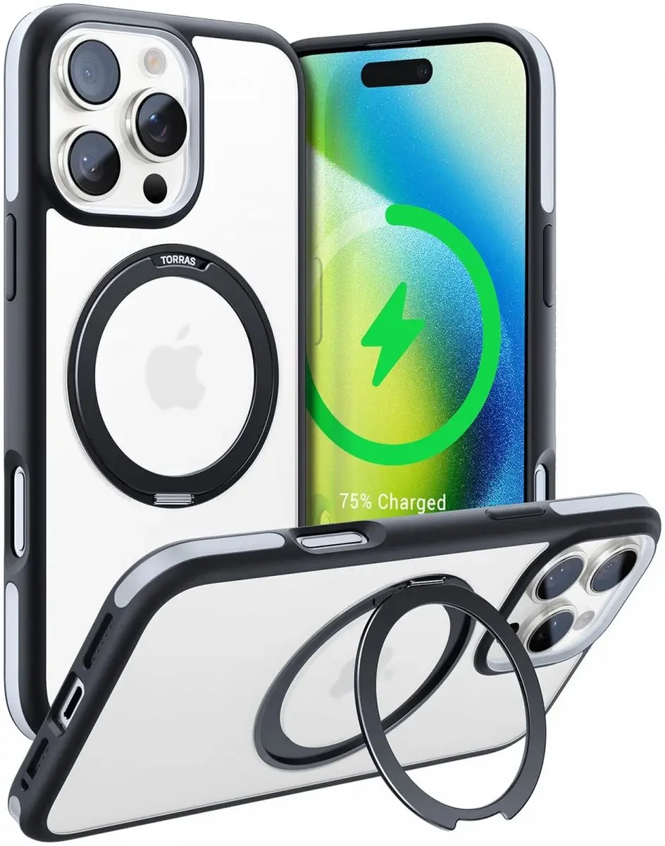 Torras Ostand R Fusion Hoesje iPhone 16 Pro - Zwart - afbeelding 6 van 6