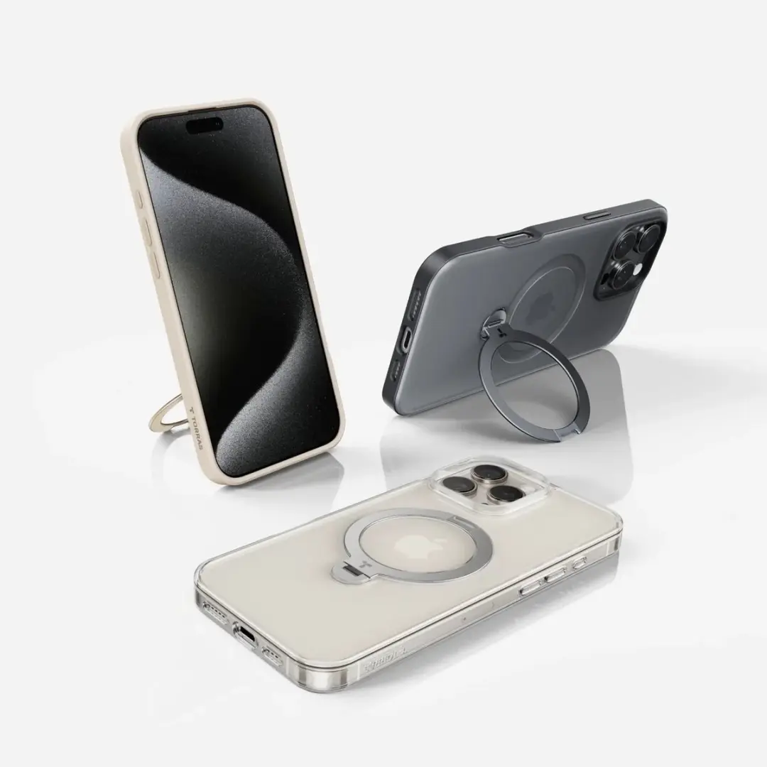Torras Ostand Spin MagSafe Hoesje iPhone 16 - Transparant - afbeelding 3 van 6