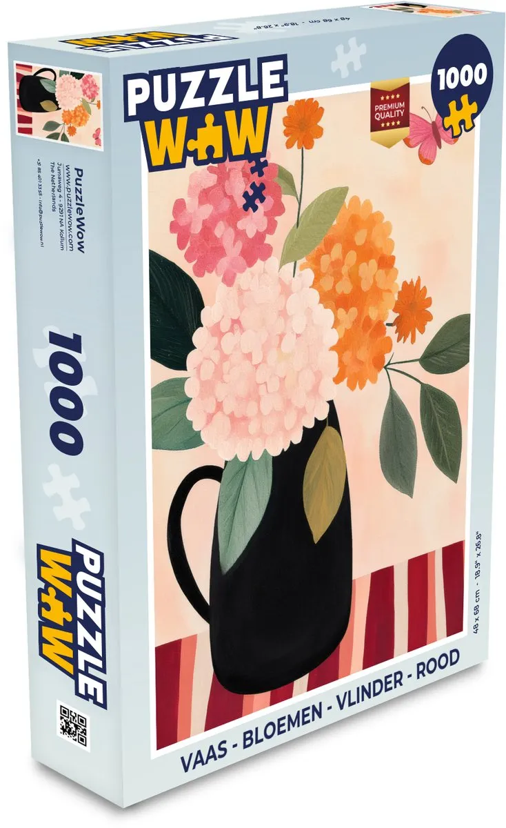 PuzzleWow Vlinder Vaas Puzzel 1000 Stuks