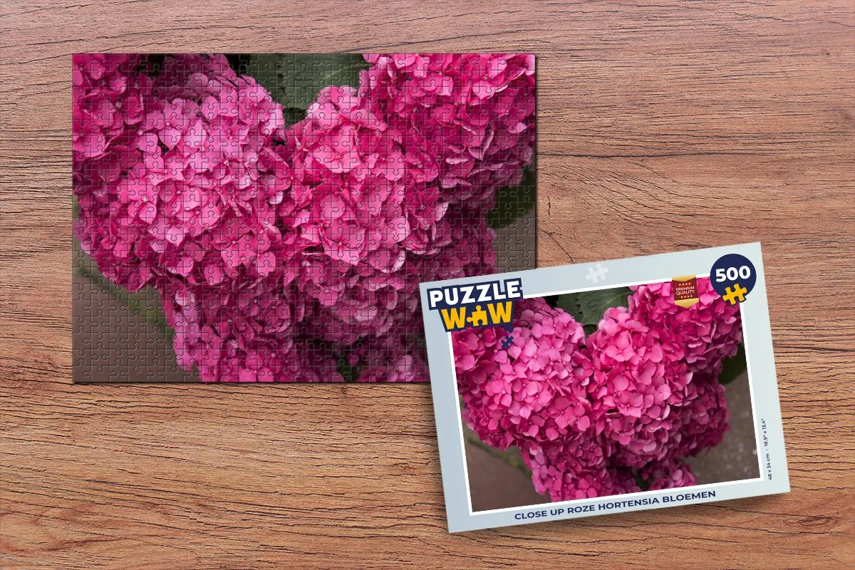 PuzzleWow Close Up Roze Hortensia Bloemen Legpuzzel 500 Stuks