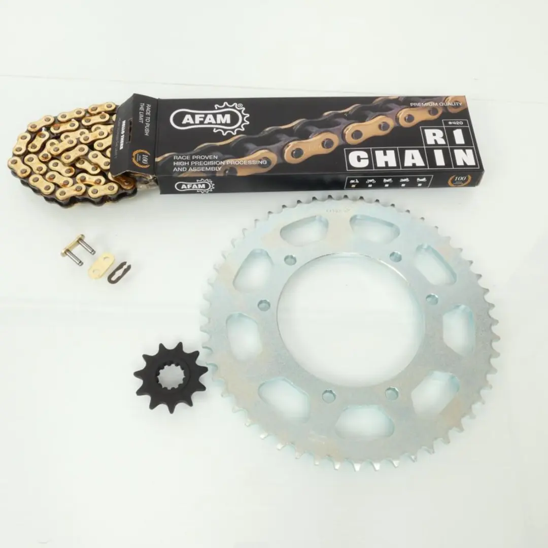 Kit chaîne Afam pour Moto Rieju 50 SMX 2005 à 2008 11x52 pas 420 132L / 080016