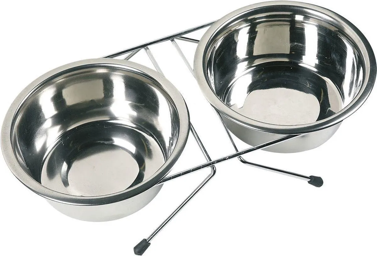 Flamingo Hondenvoerbak Duo Dinner 25cm - XL Zilver
