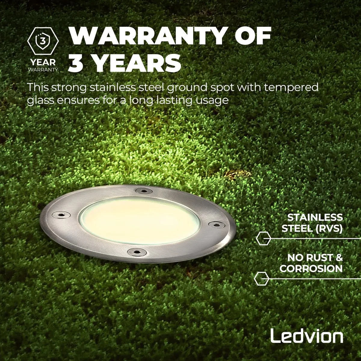 Ledvion 6X LED Grondspot 5W 4000K GU10 - 6 Stuks - RVS