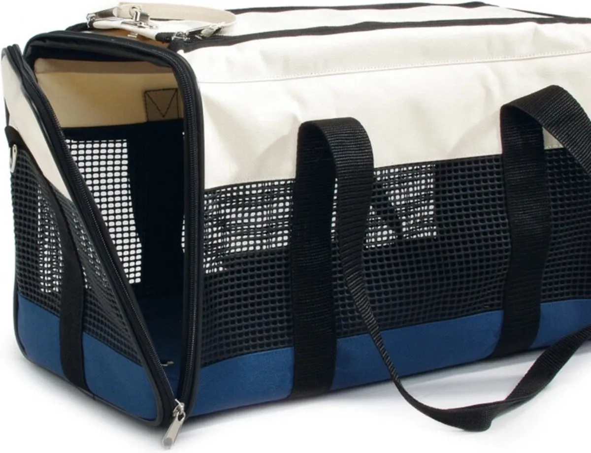 Beeztees Draagbare Reistas voor Kat - 43x25x27cm - Crème/Blauw - afbeelding 6 van 6