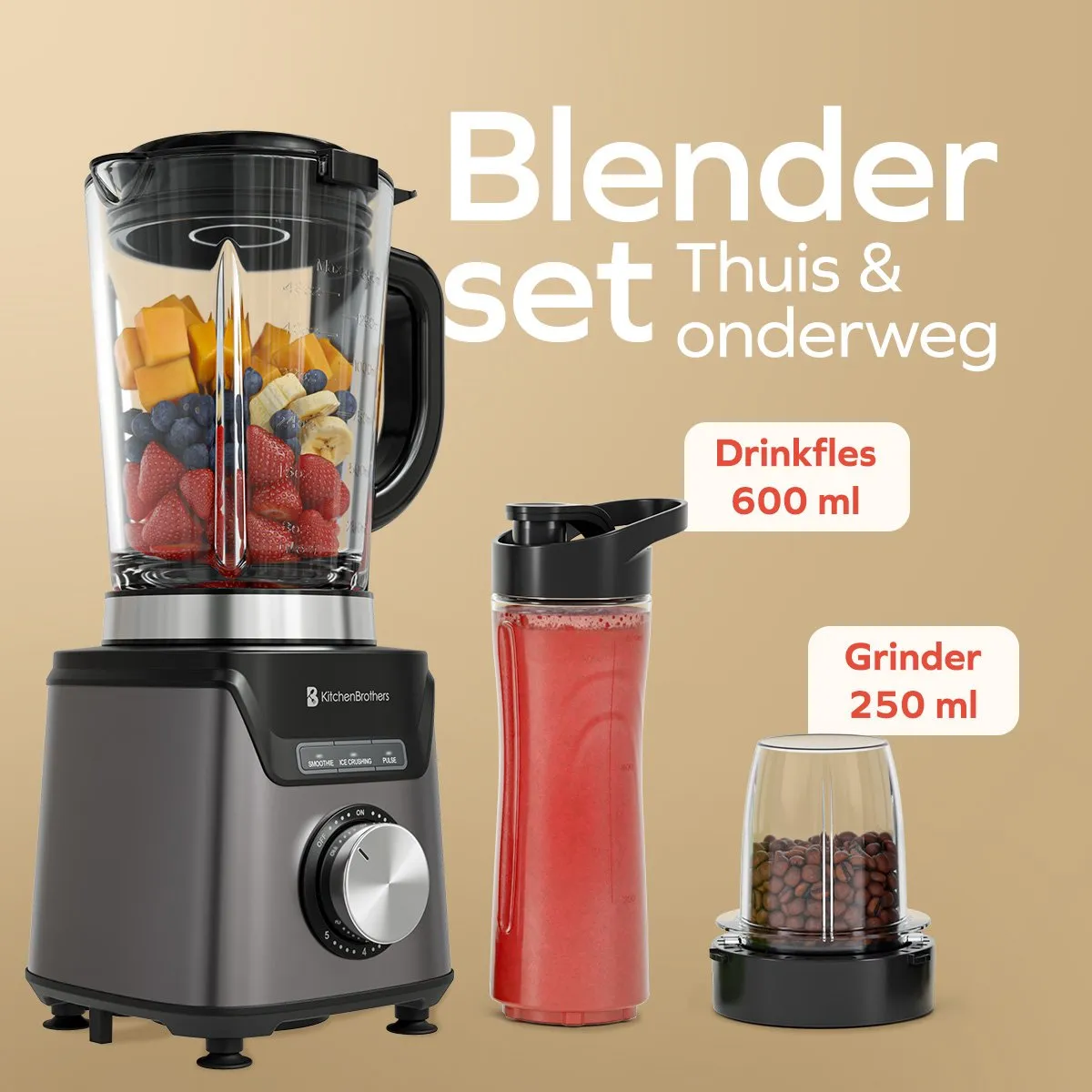 KitchenBrothers Blender 1200W - 1.5L - Grijs