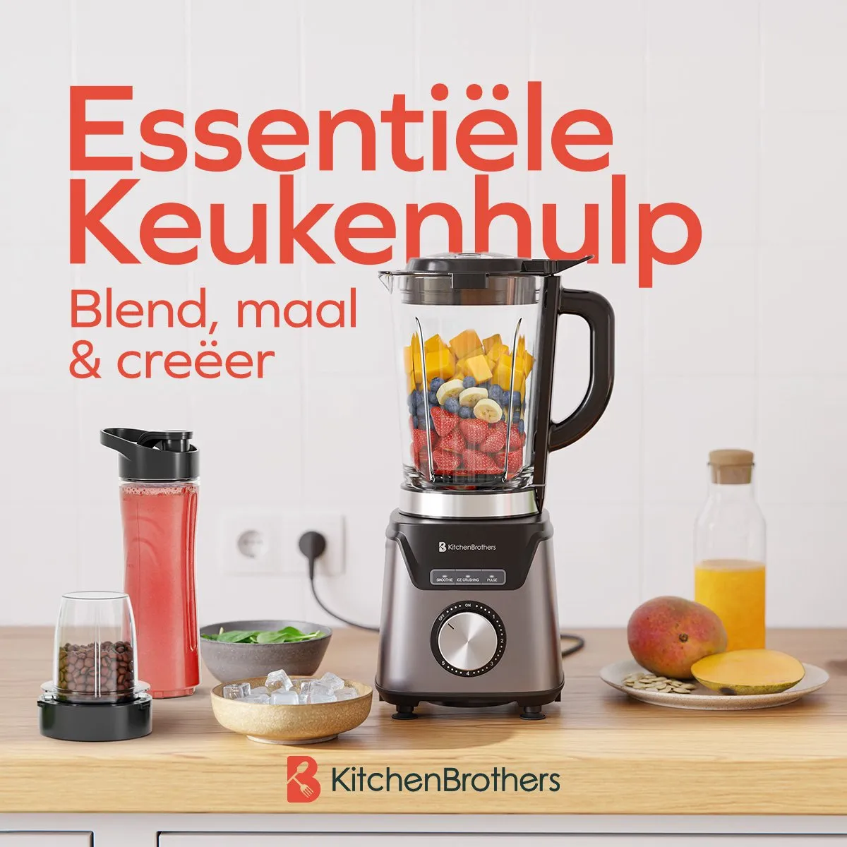 KitchenBrothers Blender 1200W - 1.5L - Grijs