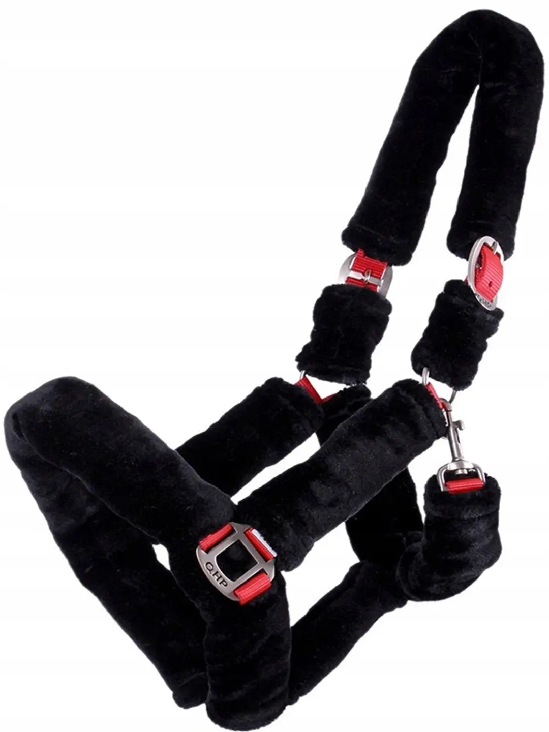 QHP Alaska Pony Hoofdstel Zwart met Rode Accenten