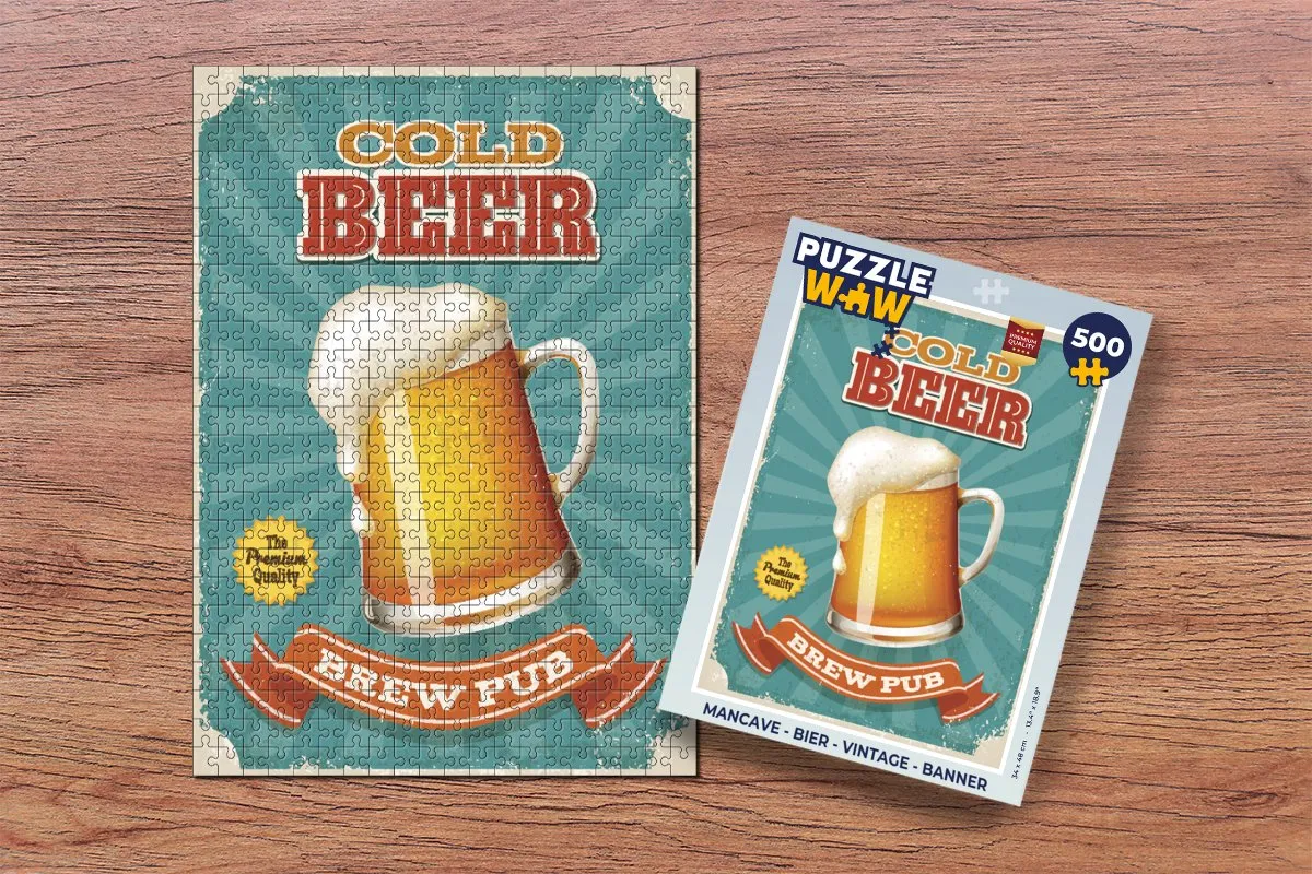 PuzzleWow Mancave Bier Banner Legpuzzel 500 Stuks - Multicolor