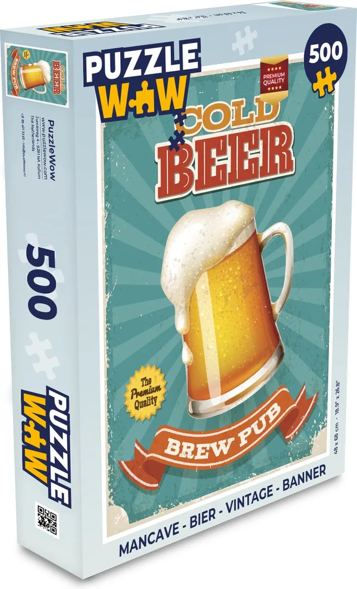 PuzzleWow Mancave Bier Banner Legpuzzel 500 Stuks - Multicolor
