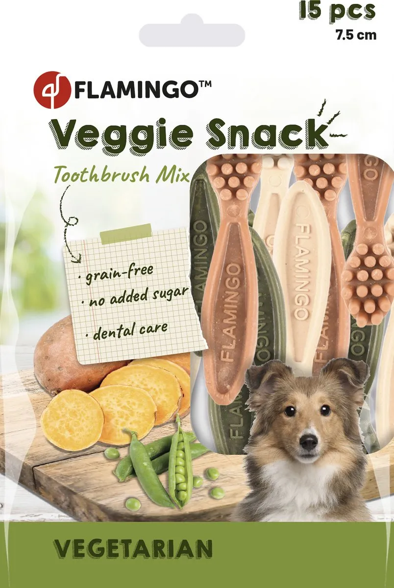 Flamingo Veggie Tandenborstel Hondensnack 15 Stuks