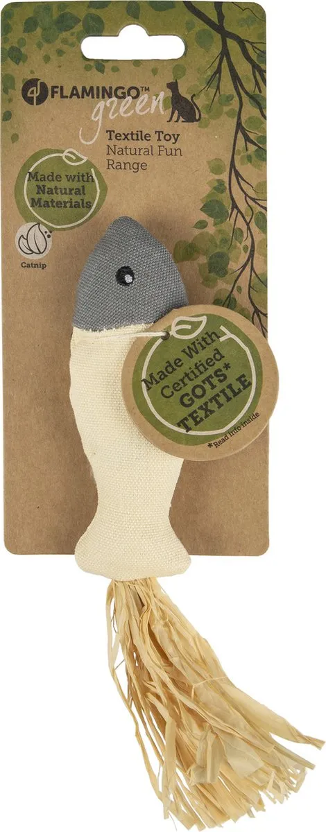 Flamingo Natural Fun Vis Kattenspeelgoed 20cm - Grijs Beige