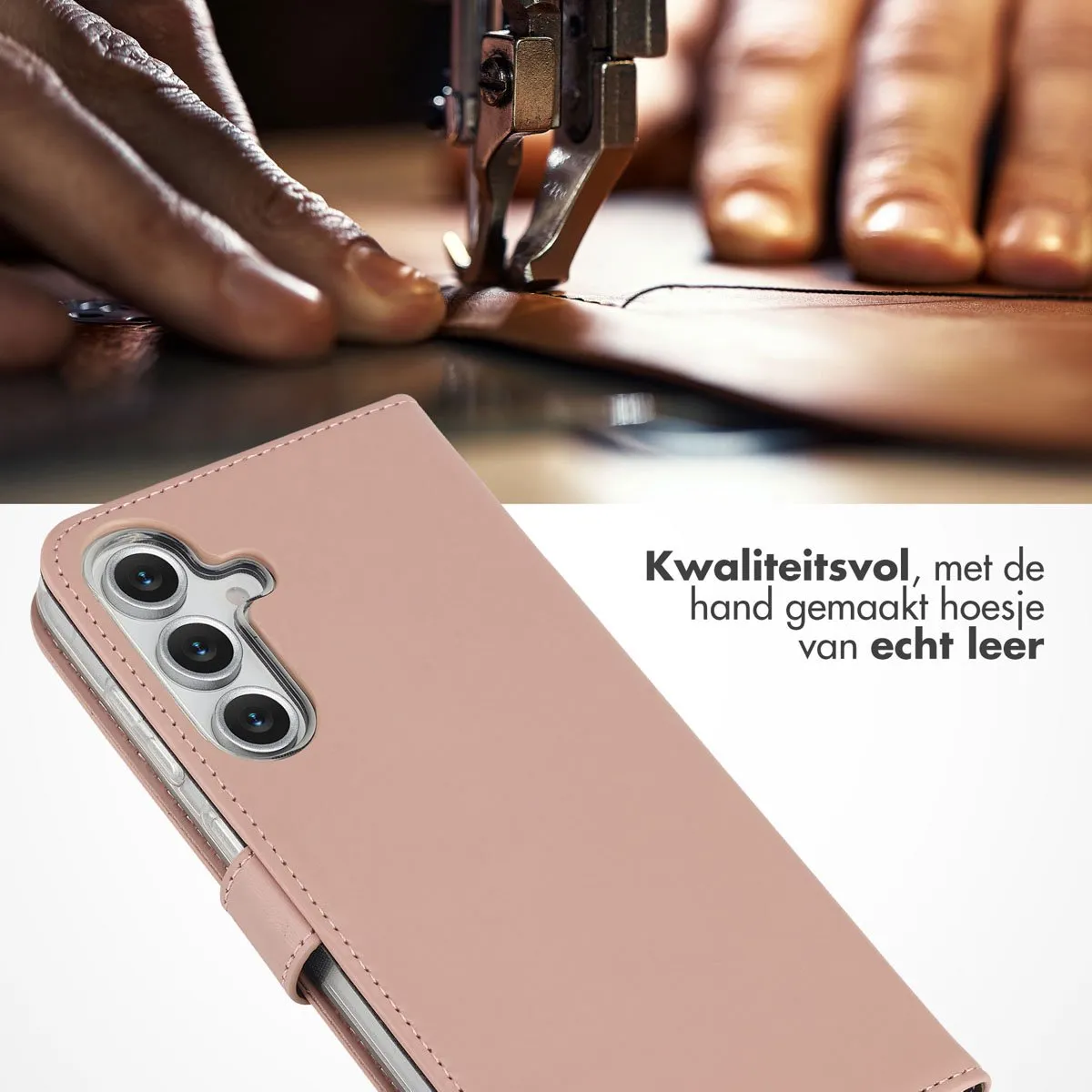 Selencia Hoesje Samsung Galaxy S25 FE - Echt Lederen Bookcase Lichtroze
