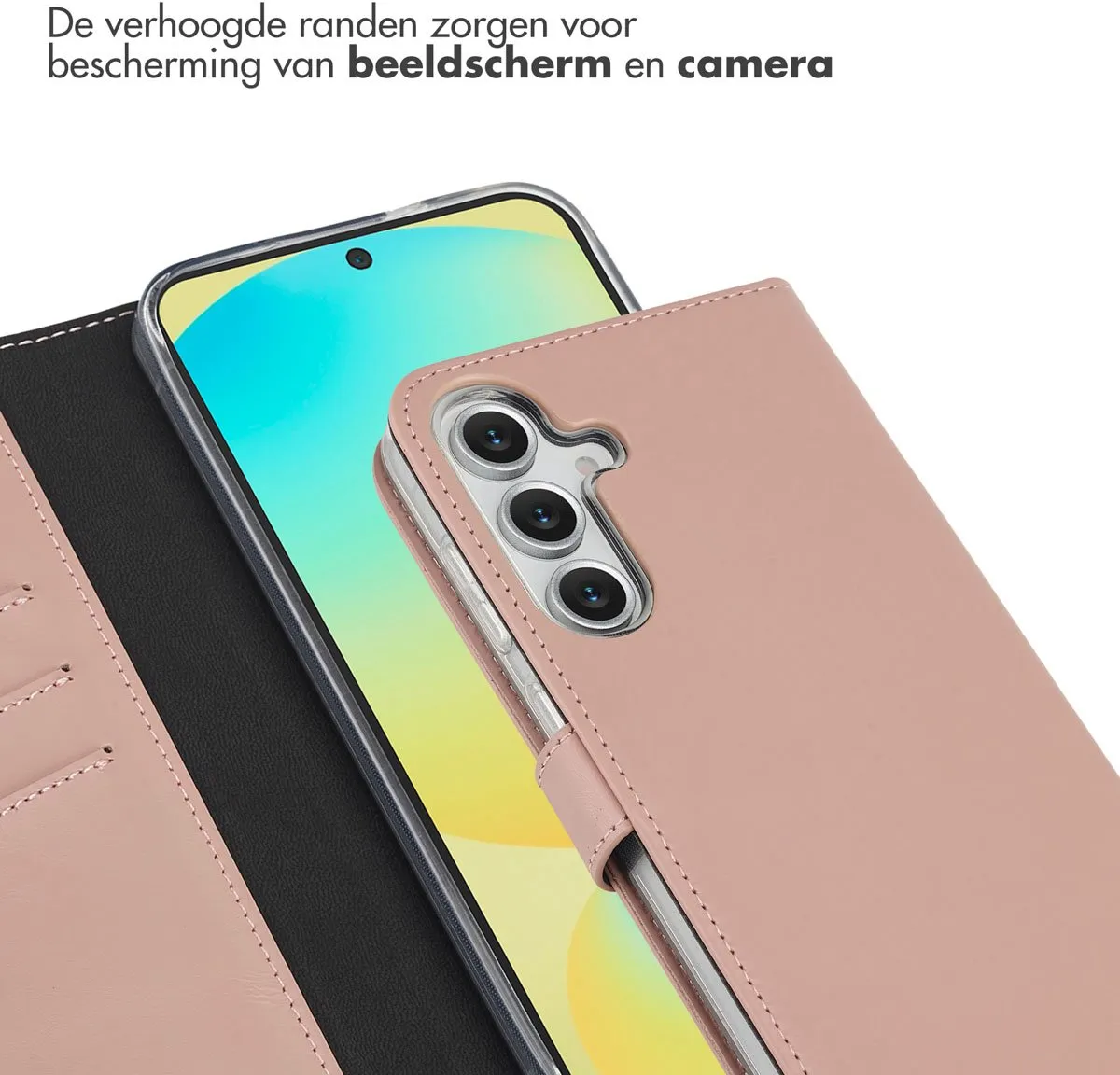 Selencia Hoesje Samsung Galaxy S25 FE - Echt Lederen Bookcase Lichtroze