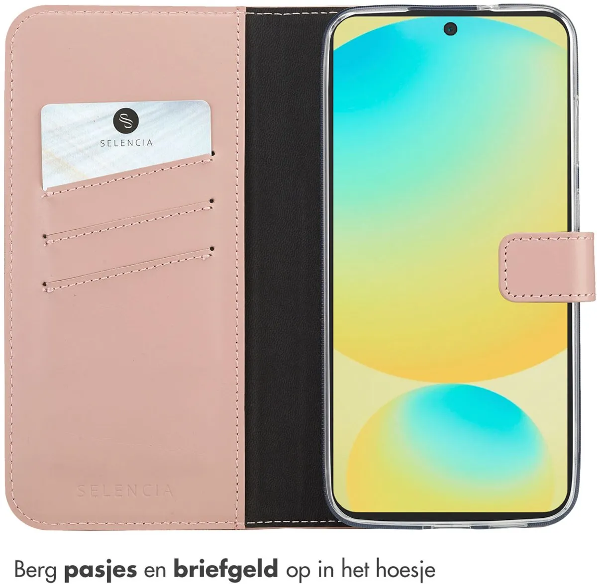 Selencia Hoesje Samsung Galaxy S25 FE - Echt Lederen Bookcase Lichtroze
