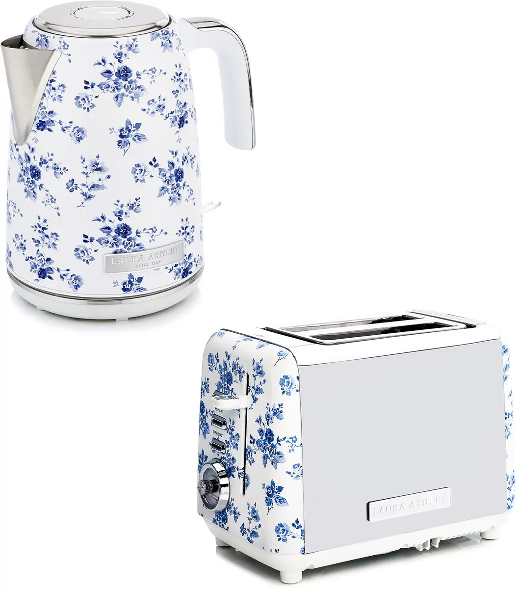 Laura Ashley by VQ Keuken Set – Kanwaterkoker 1,7L & 2-Sleuven Broodrooster – China Rose – Luxe Design Ontbijtset