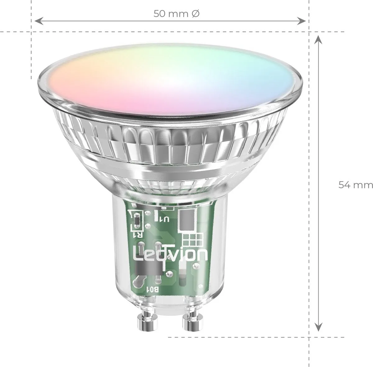 Ledvion Smart RGB+CCT GU10 LED Spot 4,9W - 345Lm - RGBW - Wifi/Alexa
