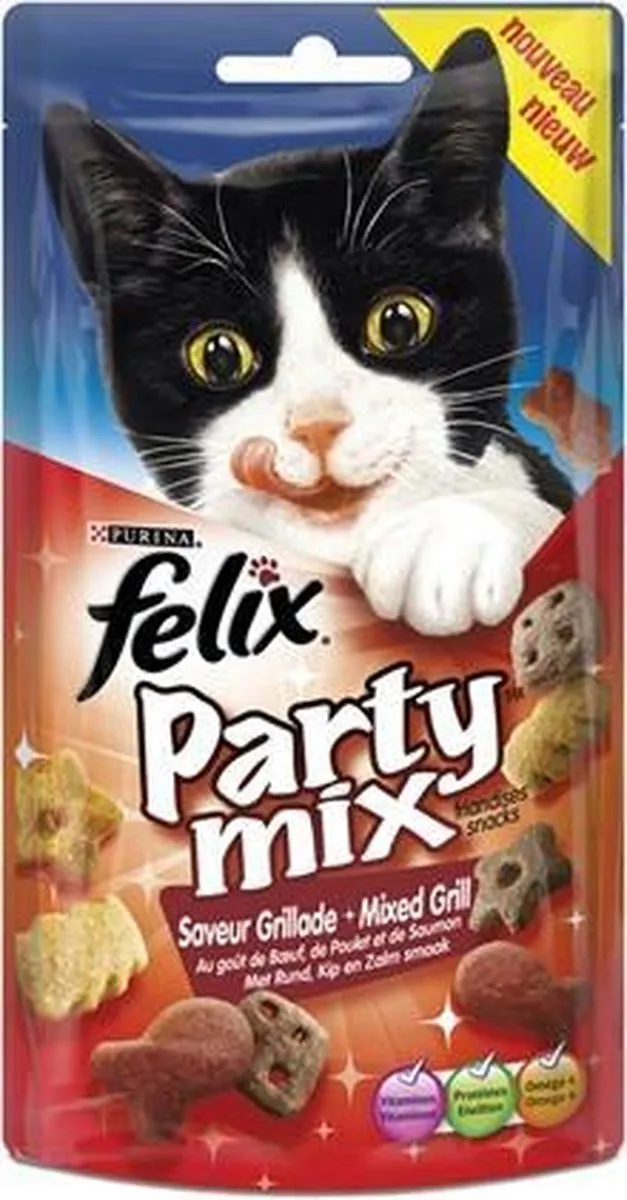 Felix Party Mix Mixed Grill Kattensnacks - 8 x 60g