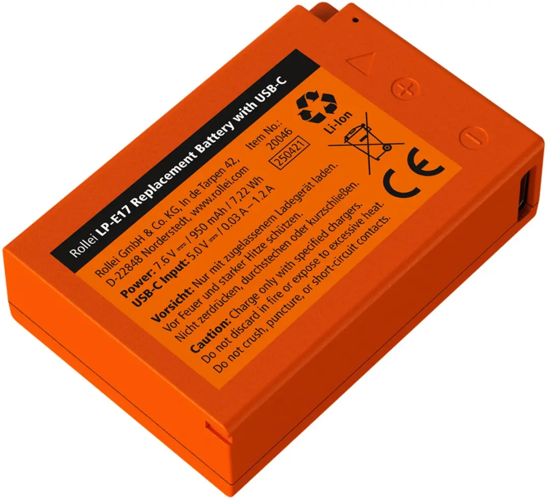 Rollei LP-E17 Oplaadbare Batterij - 950mAh - USB-C - afbeelding 2 van 3