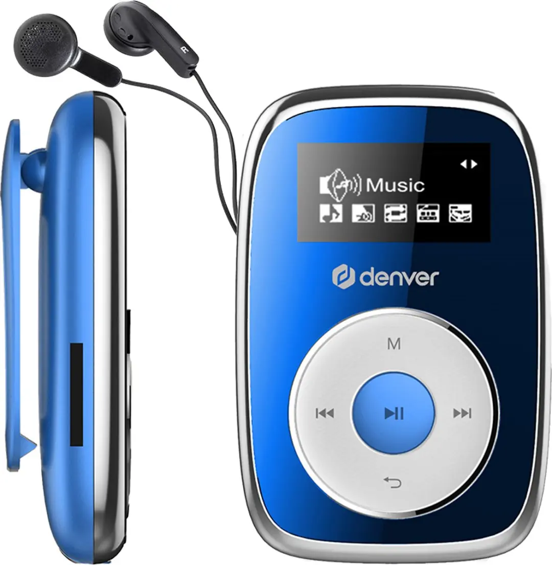 Denver MP3 Speler Incl. Oordopjes - uitbreidbaar tot 32GB - Shuffle modus - Kinderen & Volwassenen - Bevestigingsclip - AUX - MicroSD - MPS316 - Blauw