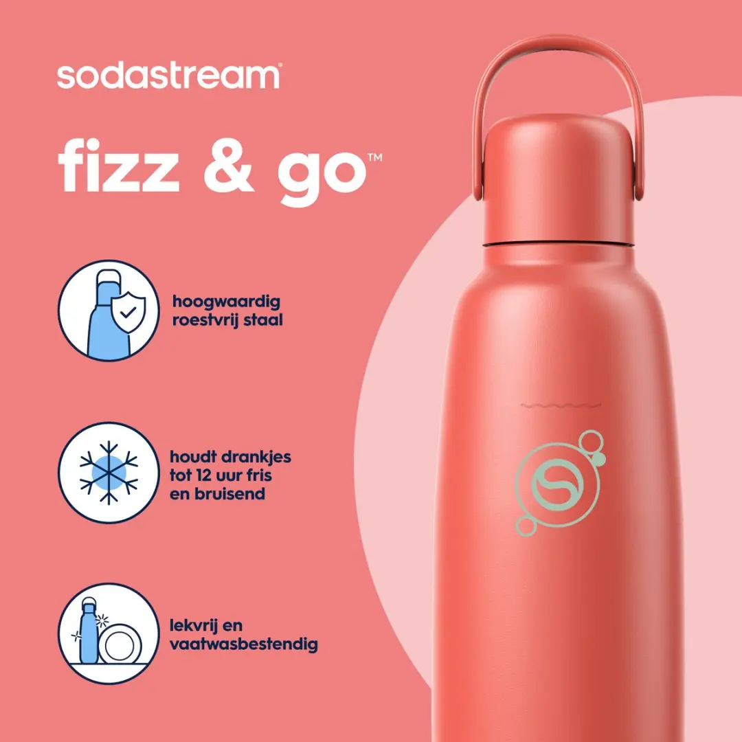 SodaStream Fizz & Go Roestvrijstalen Bruiswaterfles 0.9L - Papaya - afbeelding 4 van 6
