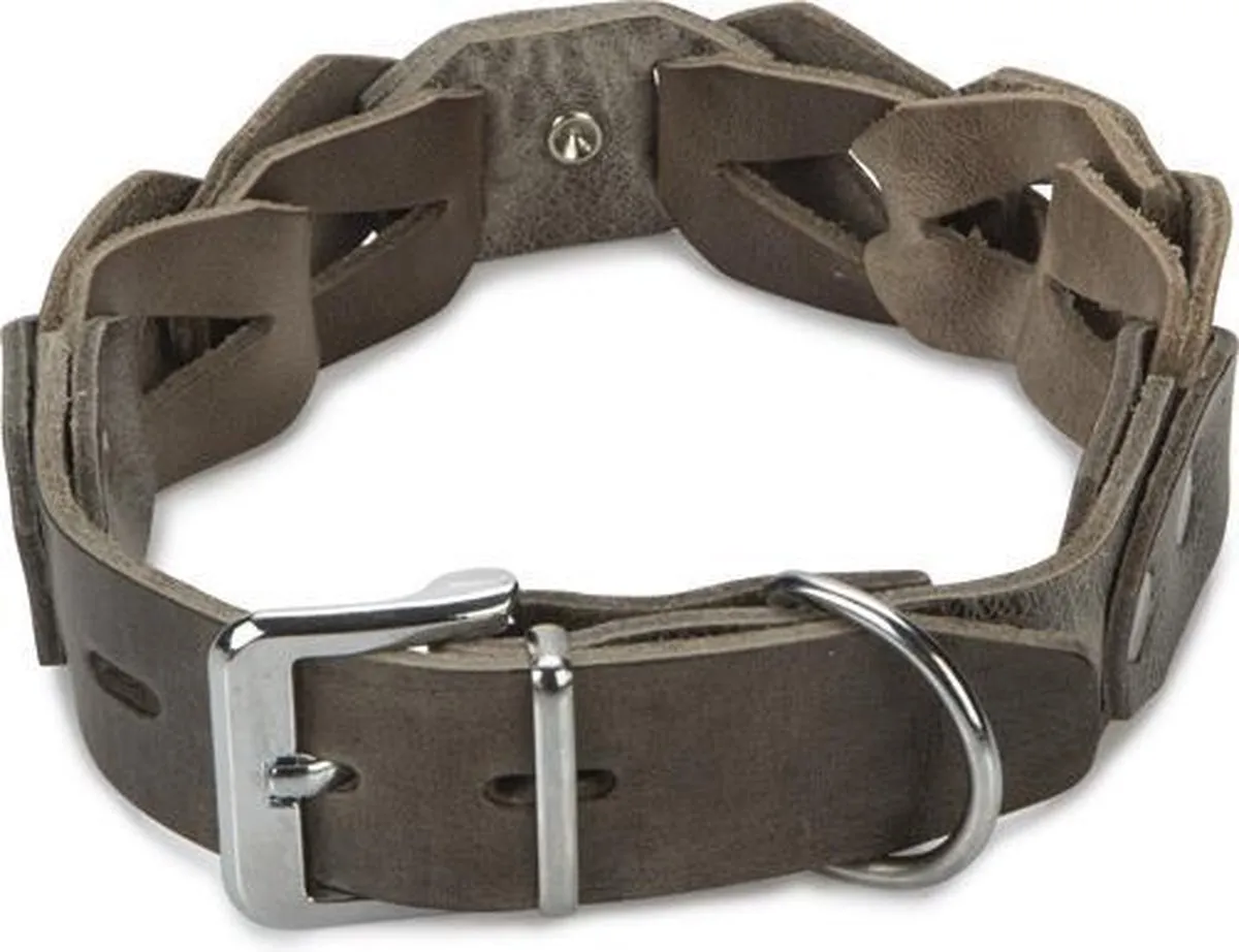 Beeztees Connex Halsband Hond - Leer Grijs 50cm x 30mm