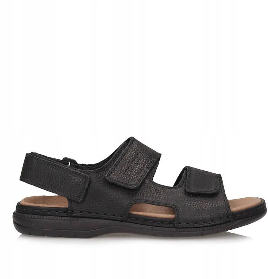 Rieker Heren Sandalen 25558-01 Zwart Leer Comfortabele Klittenband
