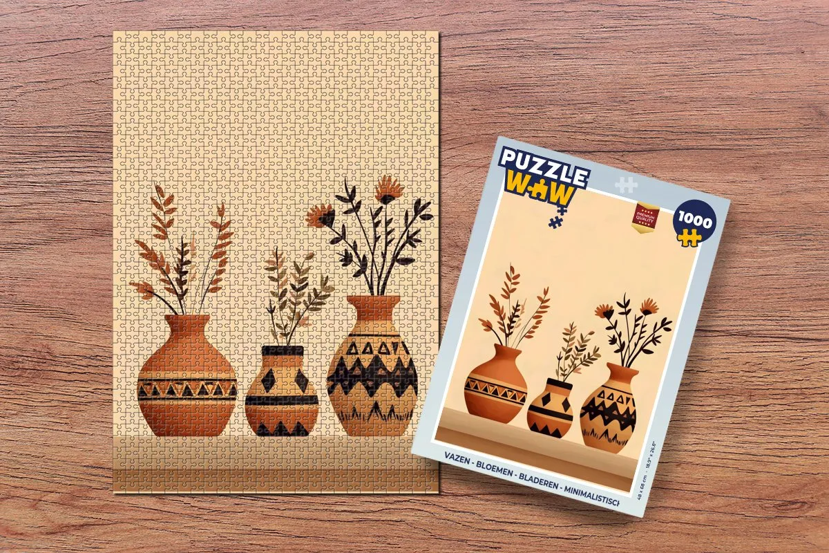 PuzzleWow Minimalistische Legpuzzel 1000 Stuks - Vazen Bloemen