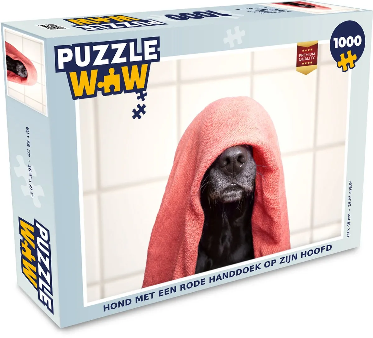 PuzzleWow Legpuzzel Hond met rode handdoek 1000 Stuks