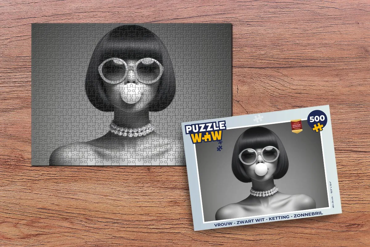 PuzzleWow Vrouw Zonnebril Legpuzzel 500 Stuks - Kauwgom