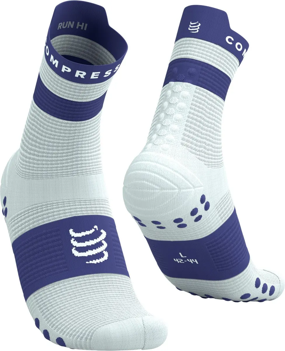 Compressport Pro Racing Socks V4.0 Run High - Wit/Oostersblauw