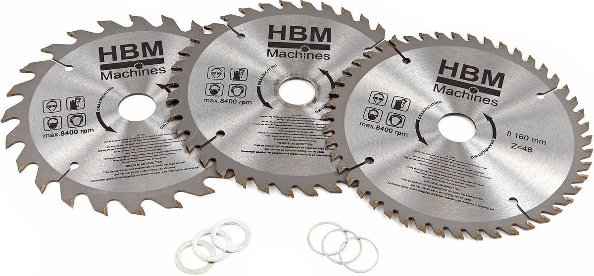 HBM 160mm PROFI Cirkelzaagbladenset 3-delig - 48 Tanden - voor Festool