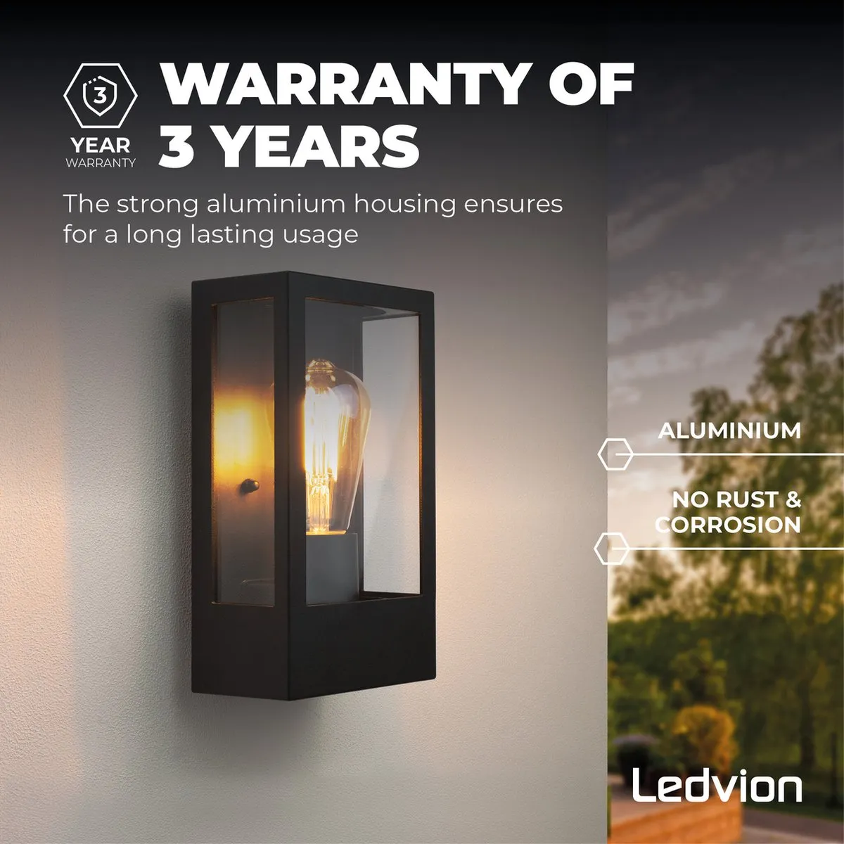LEDVION LED Wandlamp met Sensor 7.5W Warm Wit - Zwart