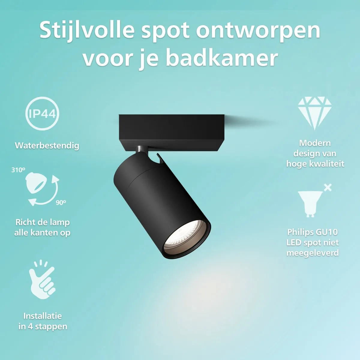 Philips Idris Spot IP44 5W - Zwart