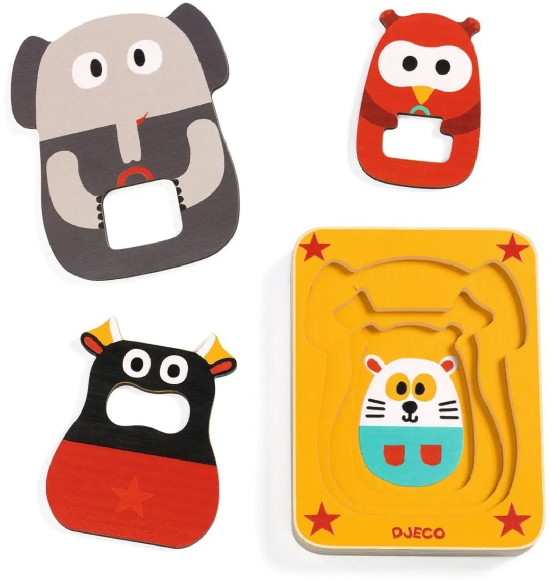 Djeco Leo & Co Houten Stapel- en Puzzelspel voor Peuters