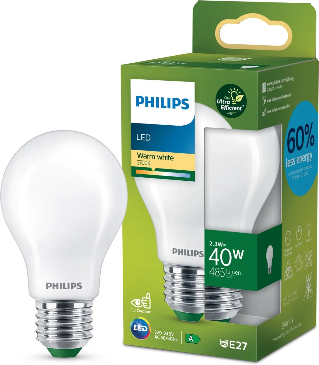 Philips Ultra Efficient LED Lamp Mat 2.3W E27 Warmwit