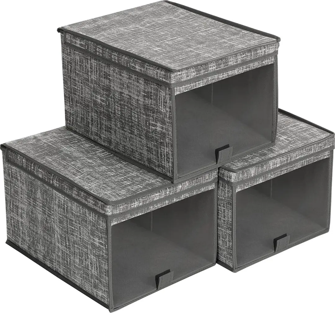 SONGMICS opbergdozen, set van 3, stoffen dozen, opbergmanden met transparant fro