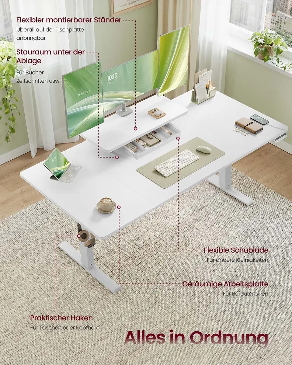 Songmics LSD154WB01 Bureau 140x70cm - Wit - afbeelding 5 van 6