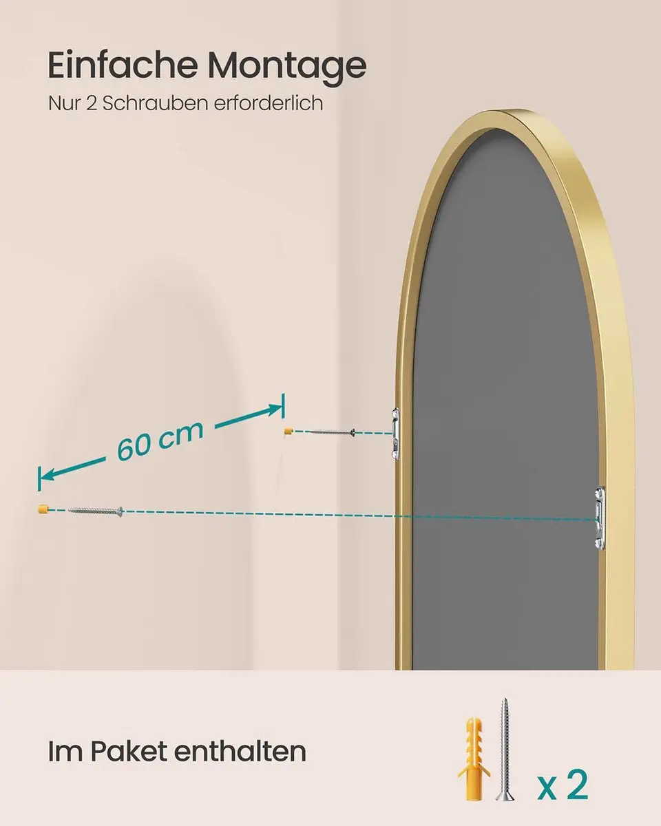 Songmics Gebogen Wandspiegel Lichtgoud - afbeelding 5 van 6