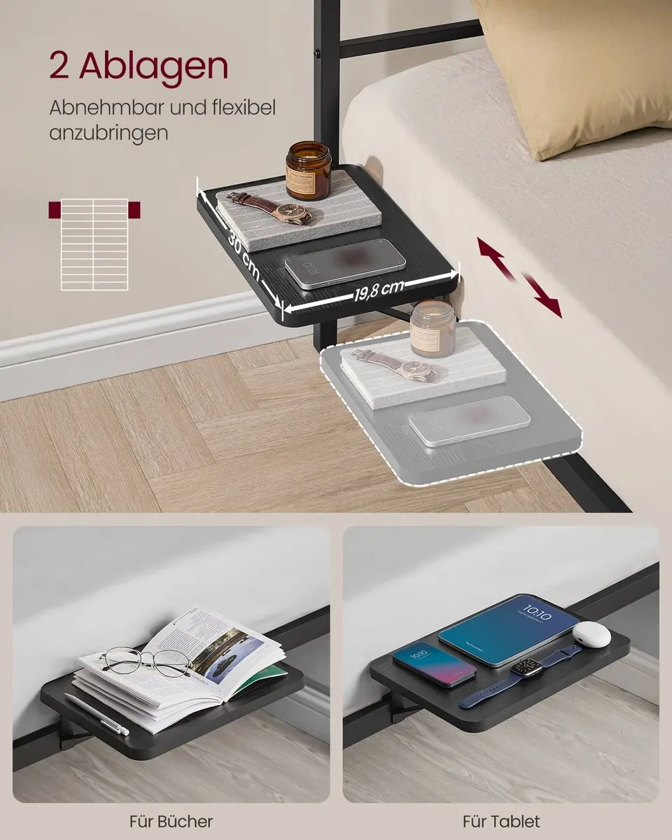 Songmics Bedframe met opbergplanken 206,5x140,5x87cm - Zwart - afbeelding 3 van 6