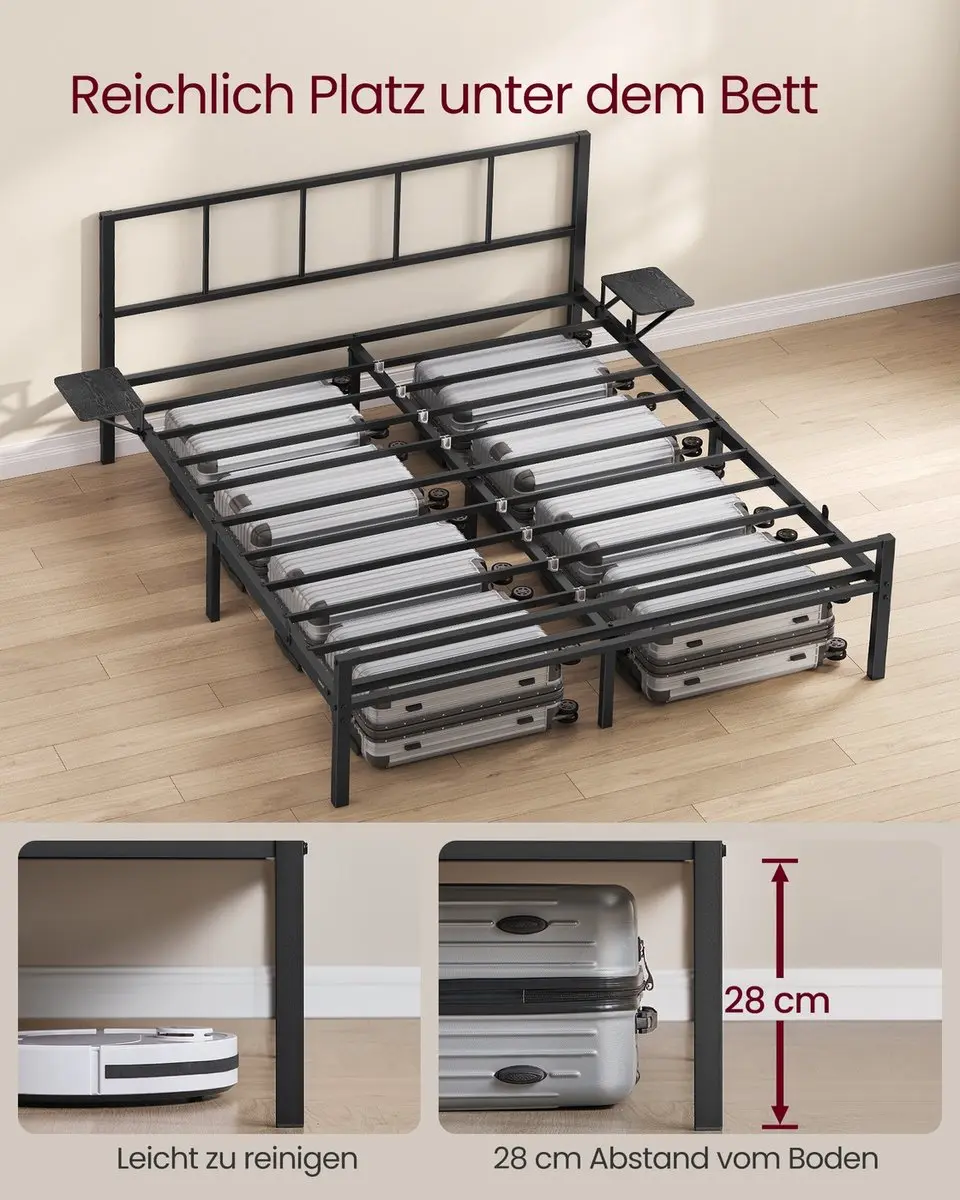 Songmics Bedframe met opbergplanken 206,5x140,5x87cm - Zwart - afbeelding 4 van 6