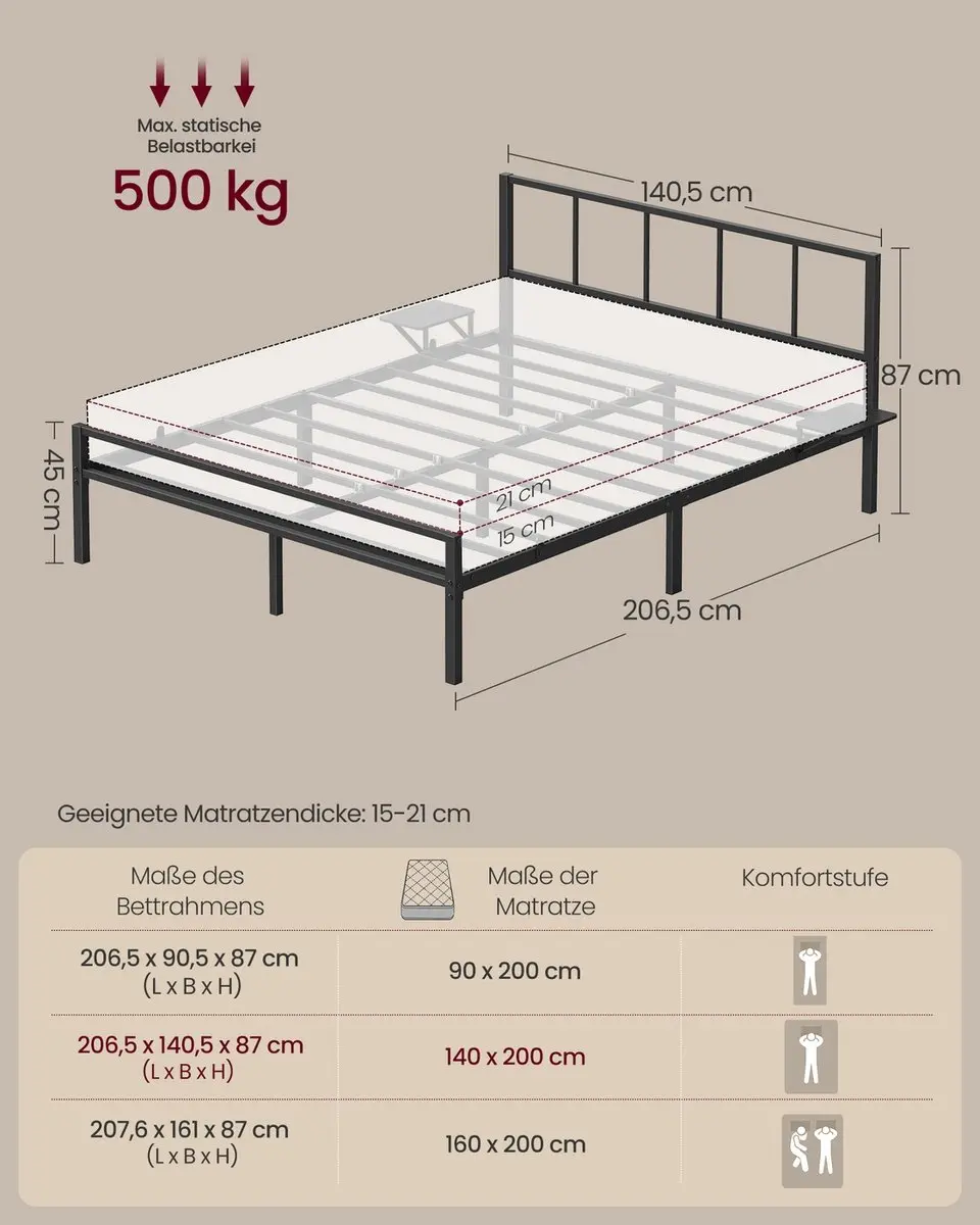 Songmics Bedframe met opbergplanken 206,5x140,5x87cm - Zwart - afbeelding 6 van 6